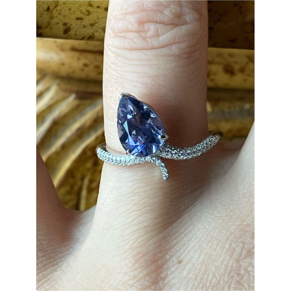 Natural Iolite Moissanite Sterling Silver Ring Size 7